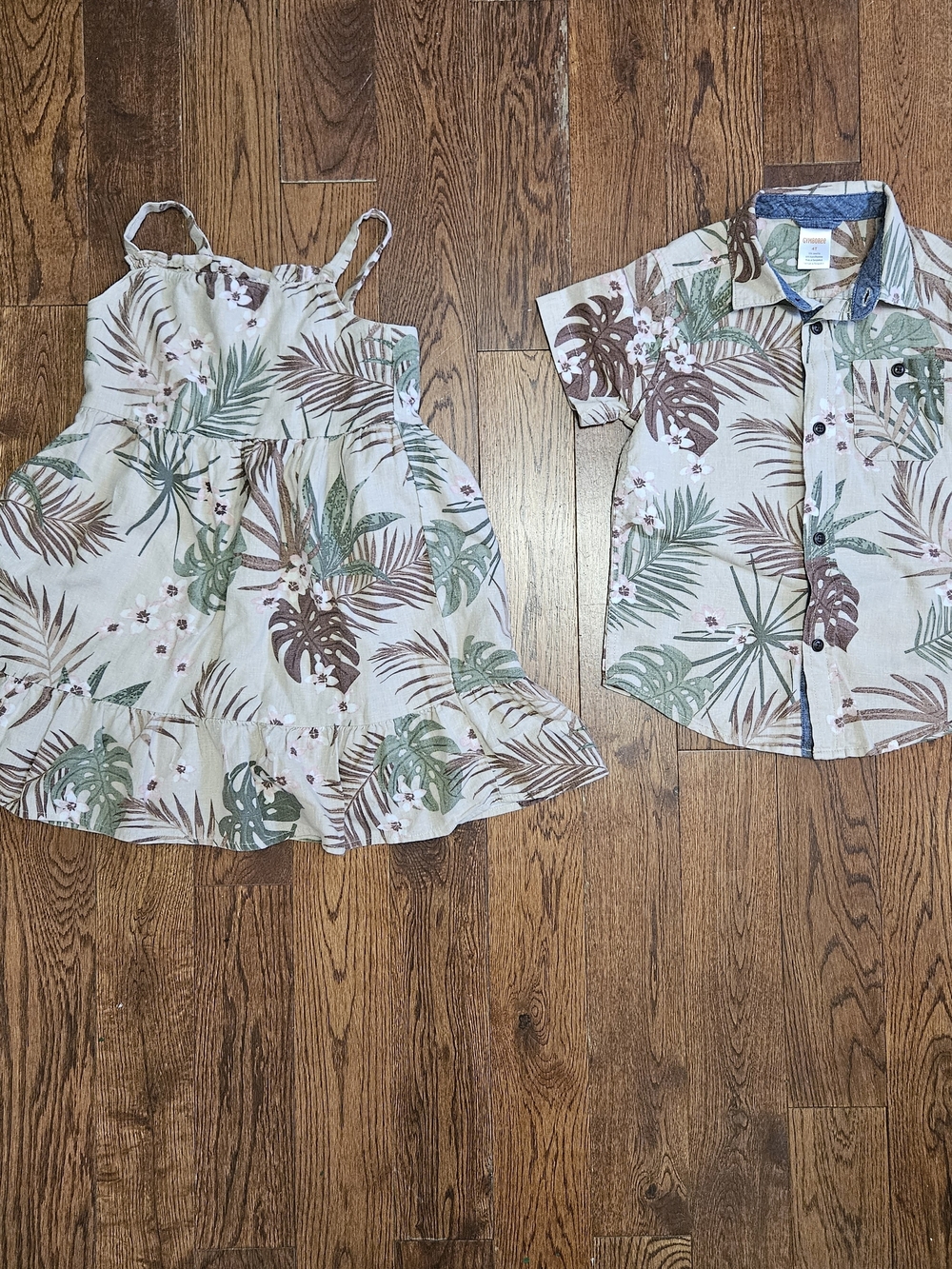 Gymboree Linen Blend Floral Dress & Shirt Set - Cream, Green, Brown